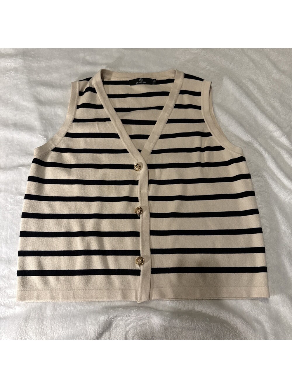 Lillusory Women's Striped Sleeveless Sweater VestCream and Black Size XL (0076)